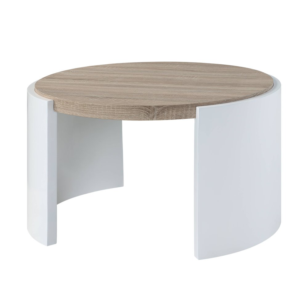 Oak and White Wood Round Partial Frame Coffee Table - 33-inch