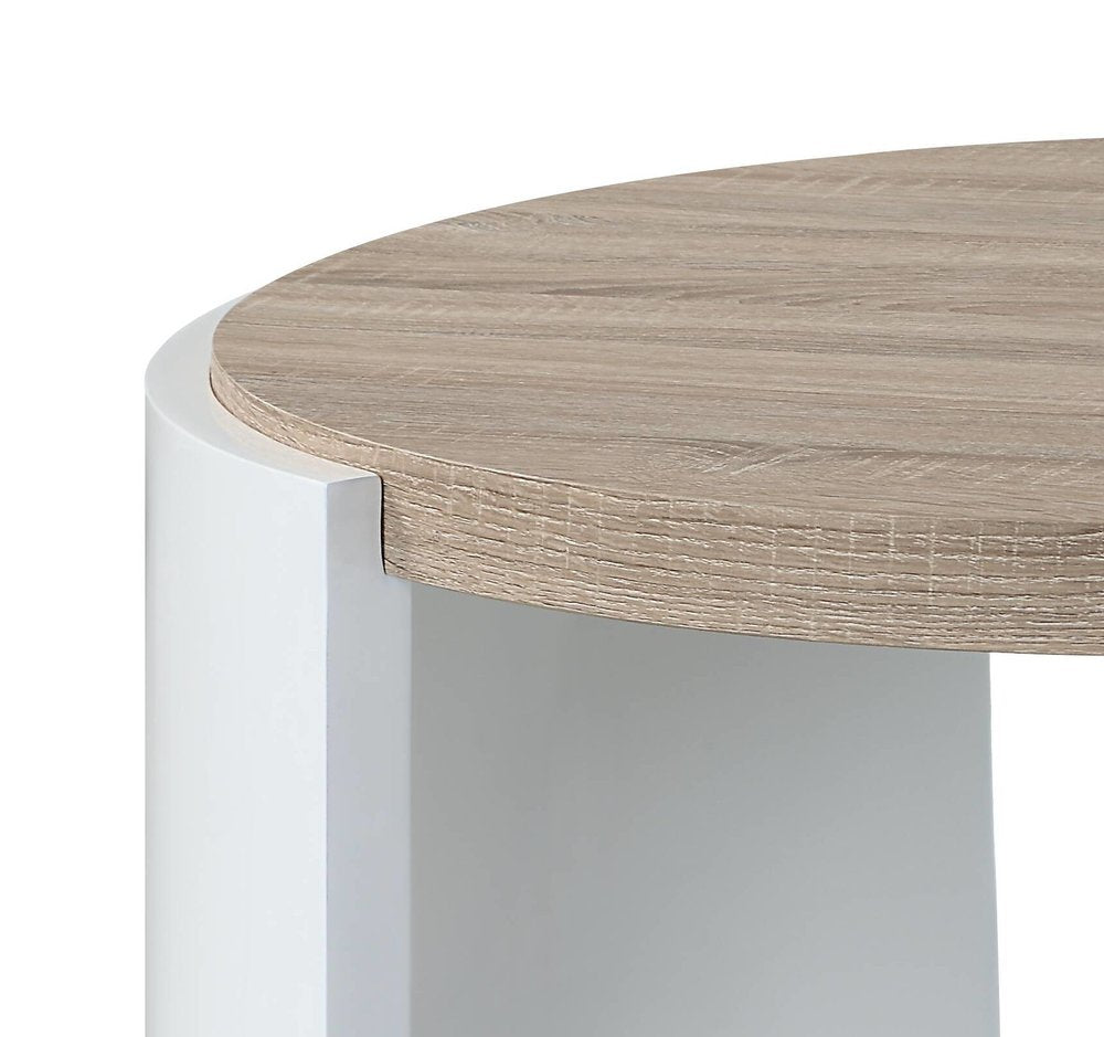 Oak and White Wood Round Partial Frame Coffee Table - 33-inch