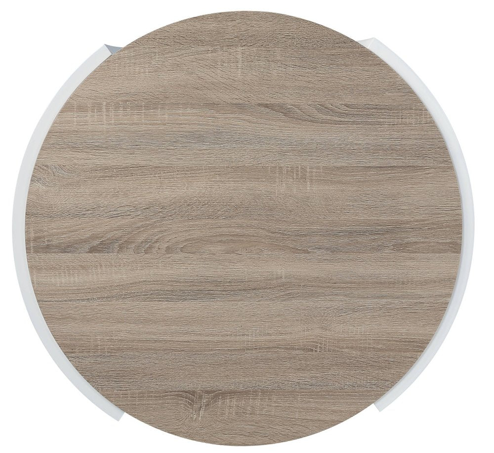 Oak and White Wood Round Partial Frame Coffee Table - 33-inch