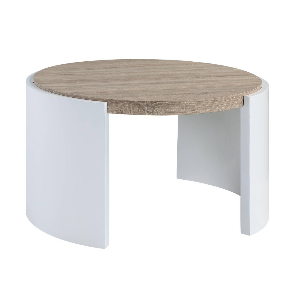 Oak and White Wood Round Partial Frame Coffee Table - 33-inch