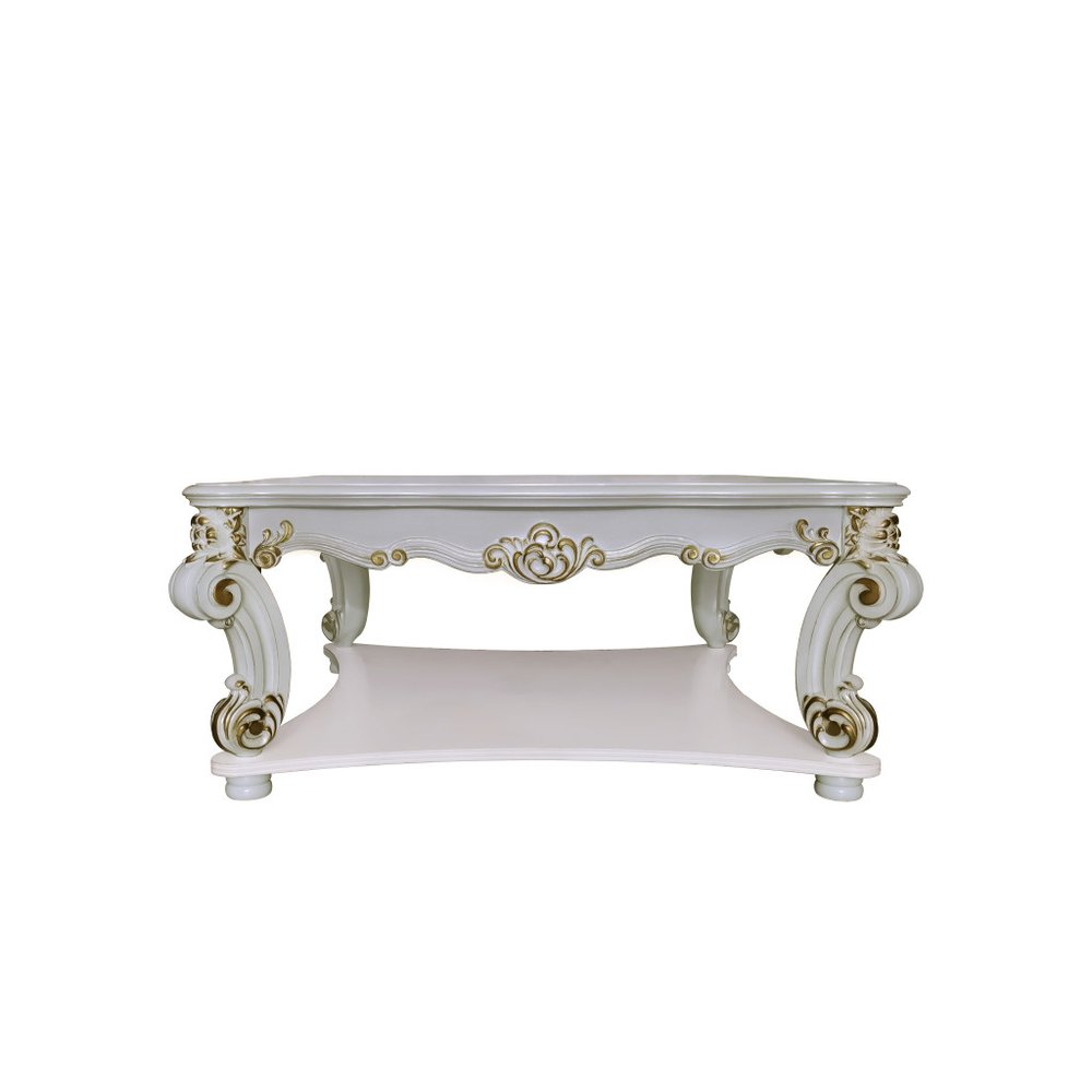 Ivory and Gold Wood Square Coffee Table with Shelf - 58-inch