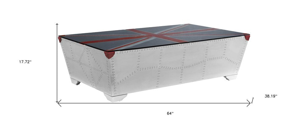 Silver Navy Blue and Red Union Jack Aviator Coffee Table - 64-inch