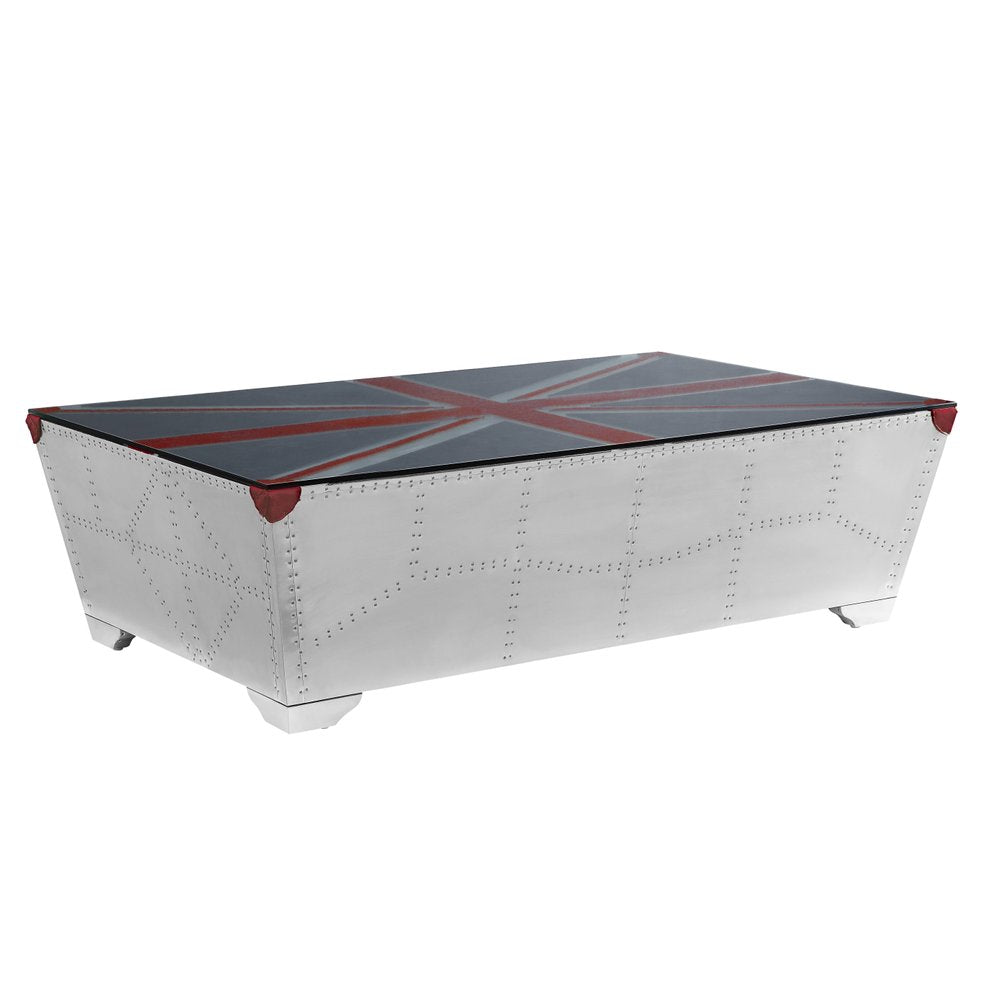 Silver Navy Blue and Red Union Jack Aviator Coffee Table - 64-inch