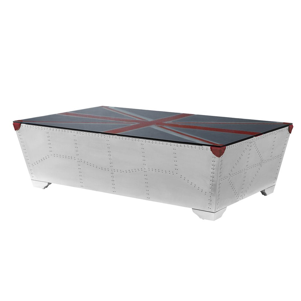 Silver Navy Blue and Red Union Jack Aviator Coffee Table - 64-inch