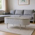 Gray Wood and Steel Oval Coffee Table with Drawer - 47-inch