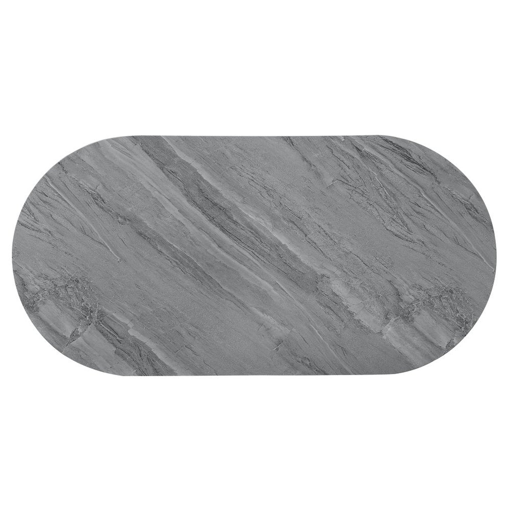 Gray Wood and Steel Oval Coffee Table with Drawer - 47-inch