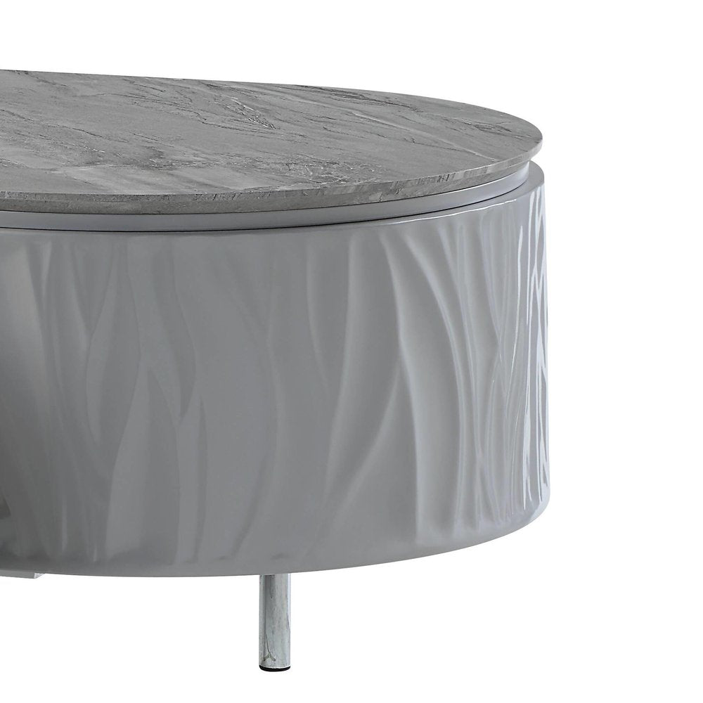 Gray Wood and Steel Oval Coffee Table with Drawer - 47-inch