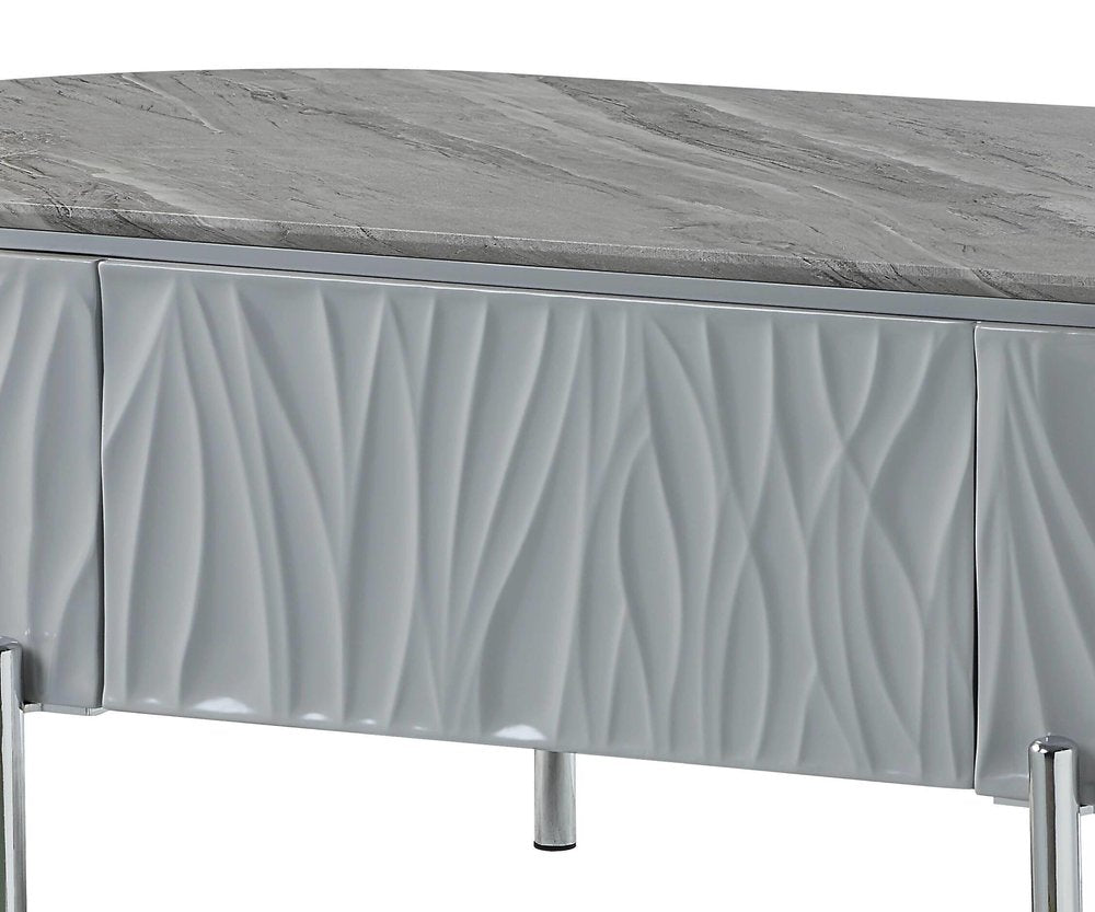 Gray Wood and Steel Oval Coffee Table with Drawer - 47-inch