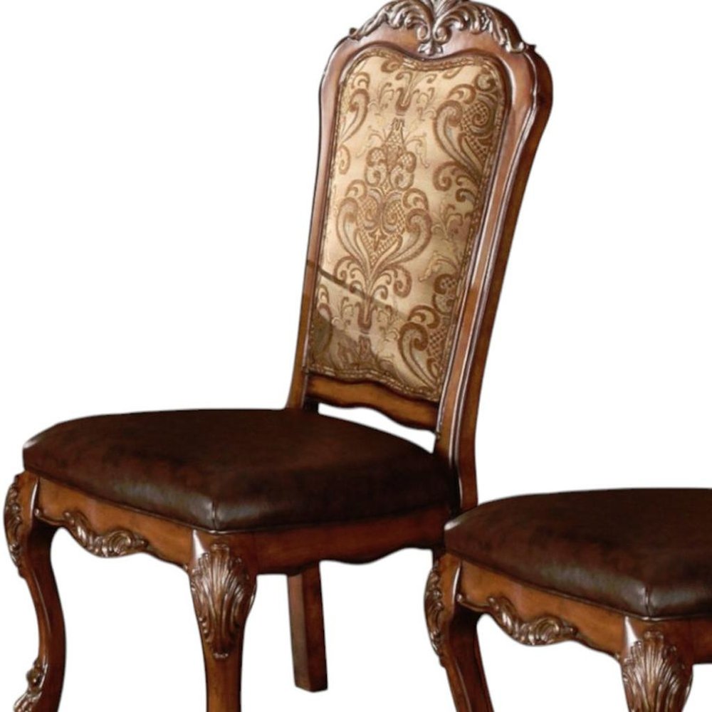 Set of Two Oak Faux Leather Dining Side Chairs