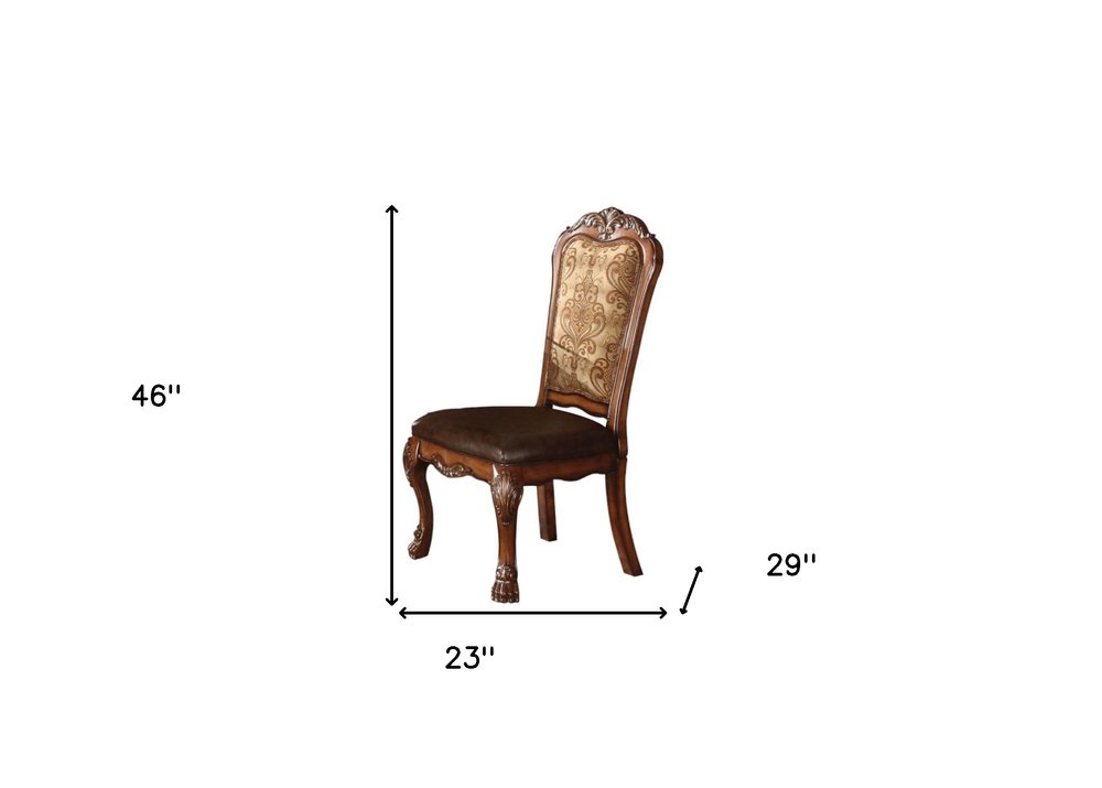 Set of Two Oak Faux Leather Dining Side Chairs