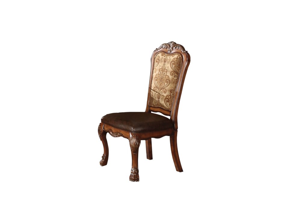 Set of Two Oak Faux Leather Dining Side Chairs