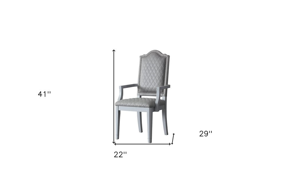 Set of Two Gray Fabric Dining Arm Chairs