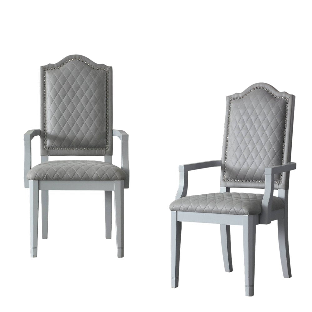Set of Two Gray Fabric Dining Arm Chairs