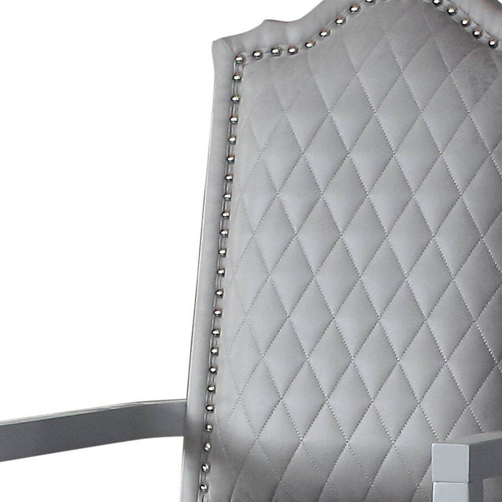 Set of Two Gray Fabric Dining Arm Chairs
