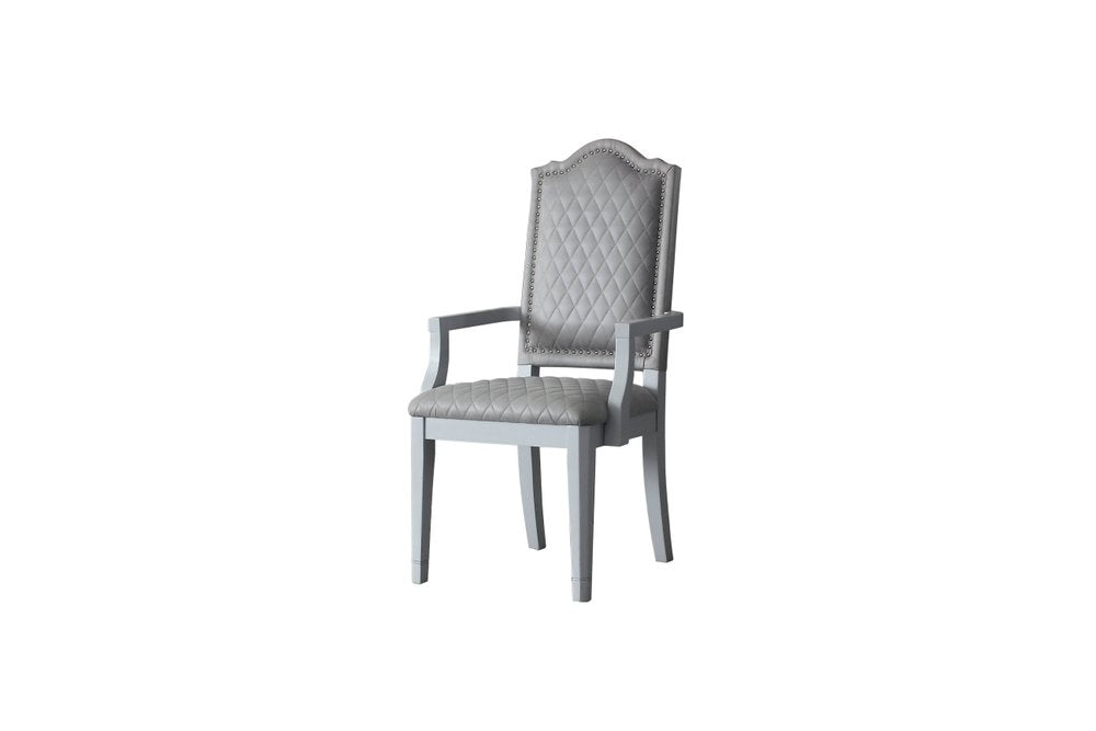 Set of Two Gray Fabric Dining Arm Chairs