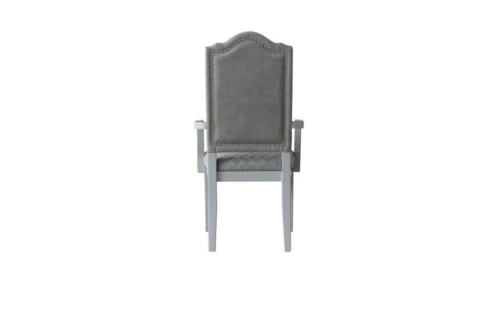 Set of Two Gray Fabric Dining Arm Chairs