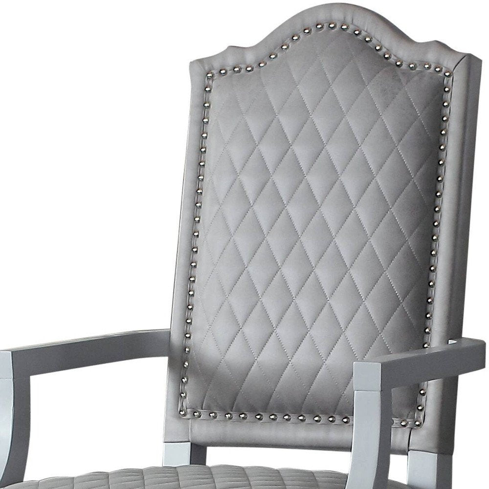 Set of Two Gray Fabric Dining Arm Chairs