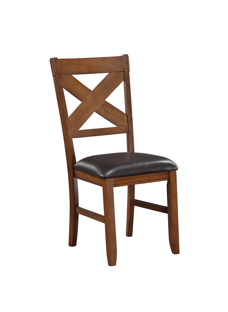 Set of Two Espresso and Brown Faux Leather Cross Back Dining Side Chairs