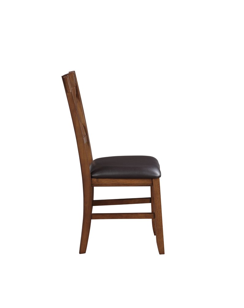Set of Two Espresso and Brown Faux Leather Cross Back Dining Side Chairs