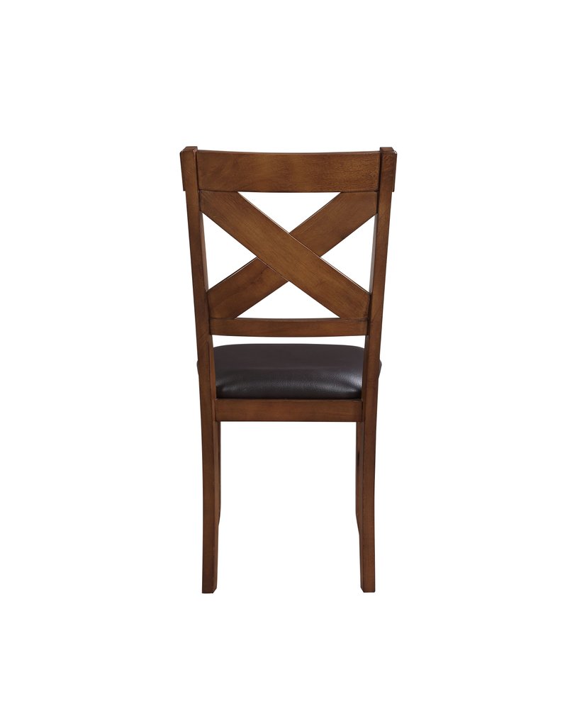 Set of Two Espresso and Brown Faux Leather Cross Back Dining Side Chairs