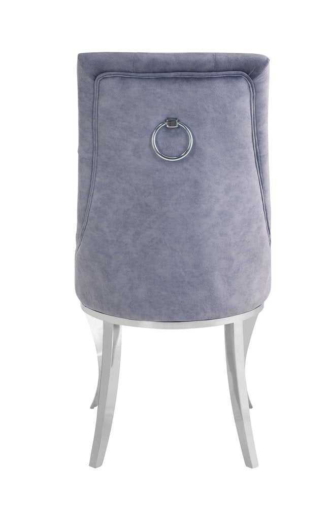 Set of Two Gray and Silver Tufted Fabric Dining Side Chairs