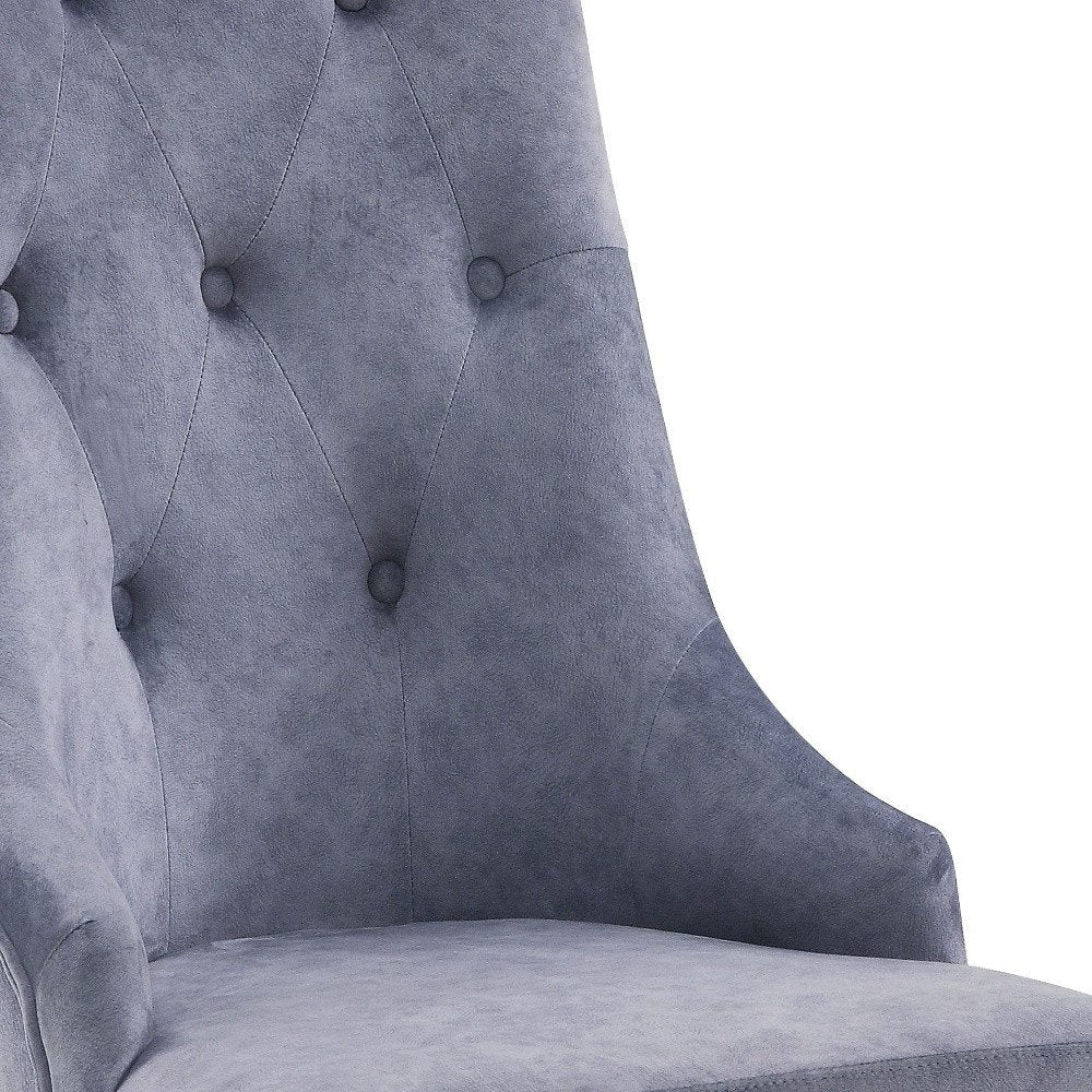 Set of Two Gray and Silver Tufted Fabric Dining Side Chairs