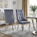 Set of Two Gray and Silver Tufted Fabric Dining Side Chairs