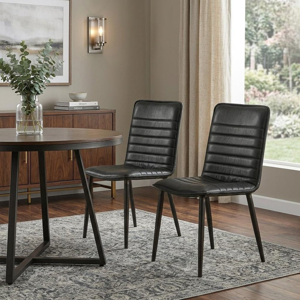 Set of Two Black Faux Leather Dining Side Chairs