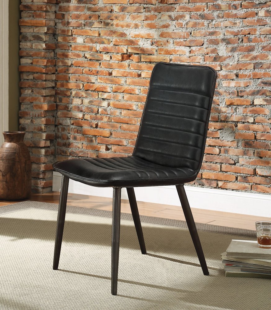 Set of Two Black Faux Leather Dining Side Chairs