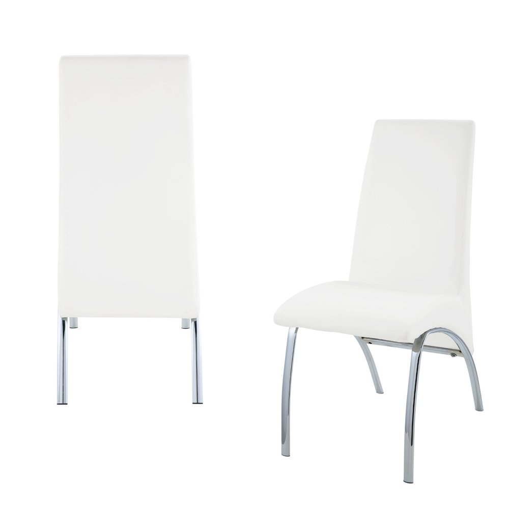 Set of Two White and Silver Faux Leather Dining Side Chairs
