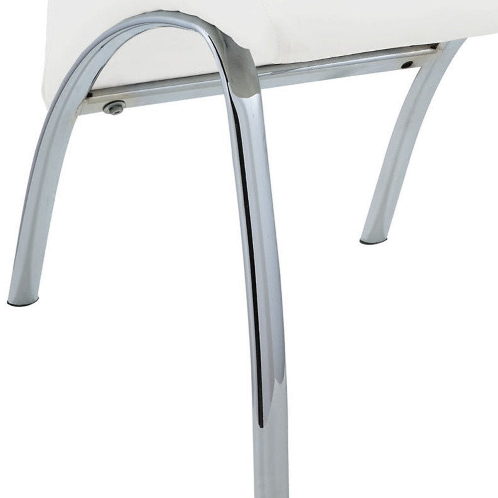 Set of Two White and Silver Faux Leather Dining Side Chairs