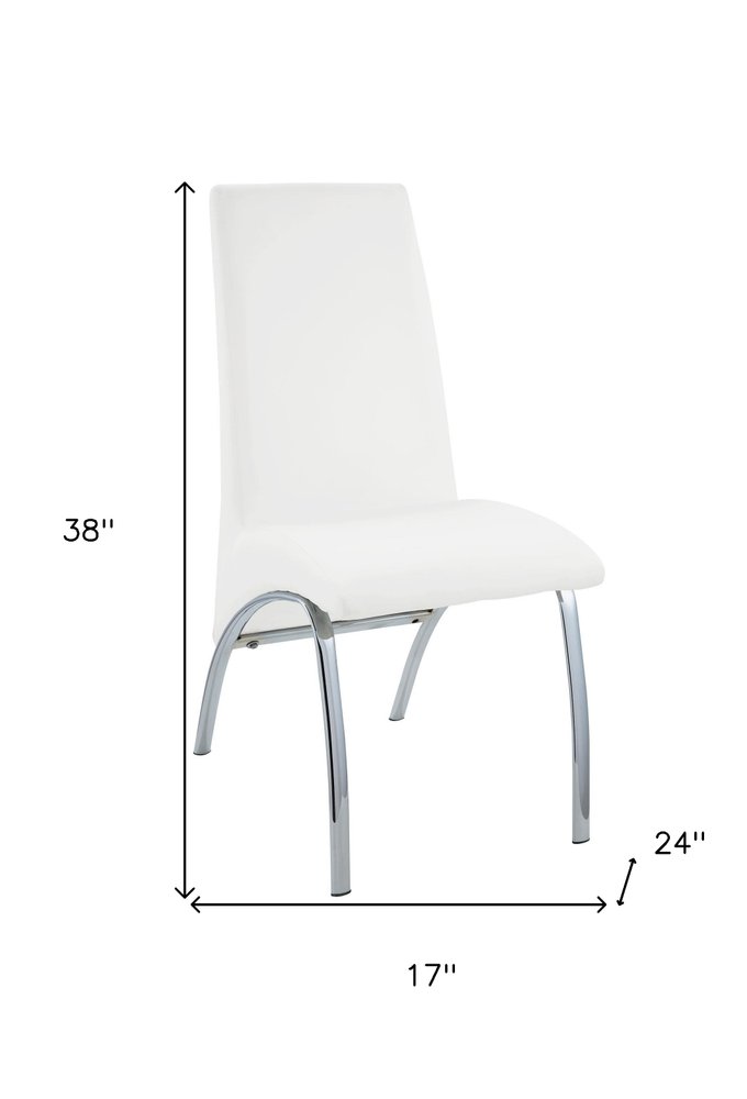 Set of Two White and Silver Faux Leather Dining Side Chairs