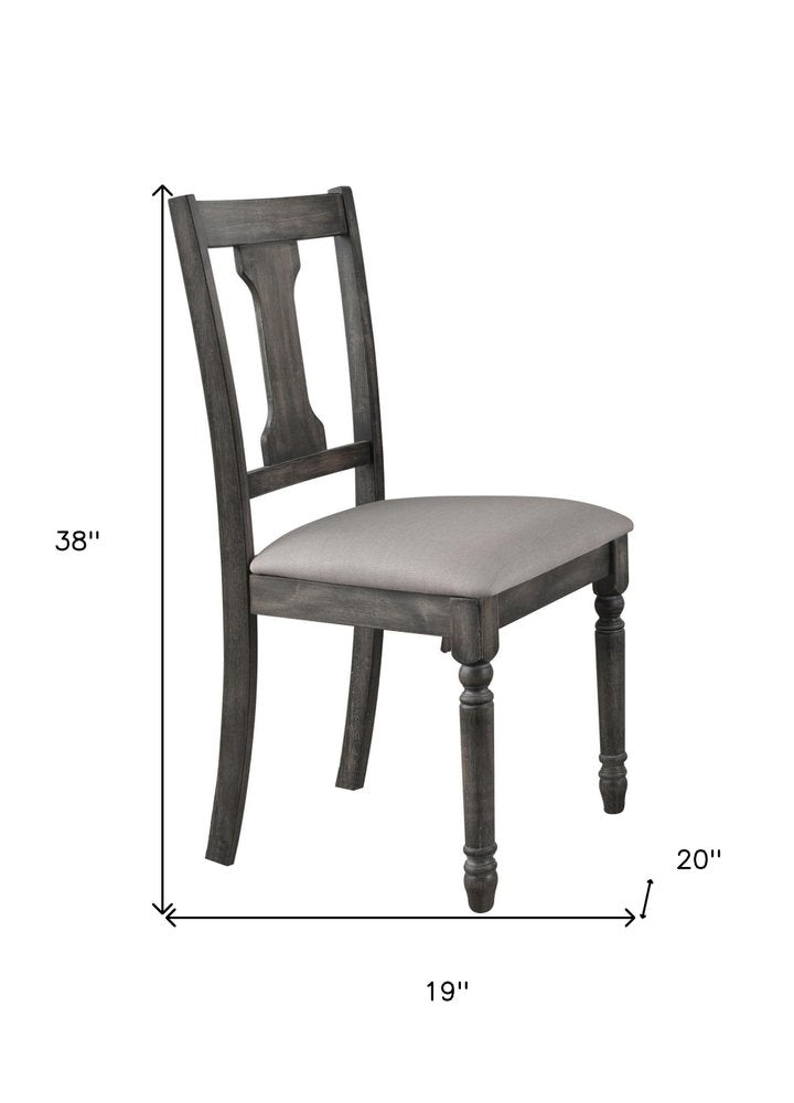 Set of Two Tan and Gray Linen Open Back Dining Side Chairs