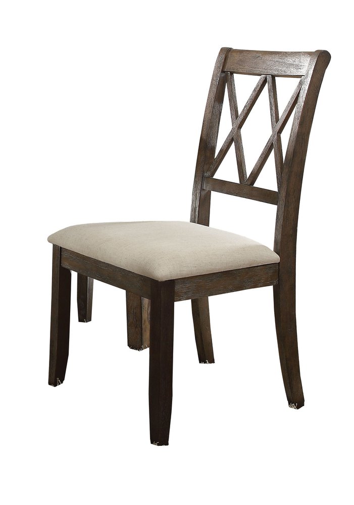 Set of Two Beige and Brown Linen Open Back Dining Side Chairs
