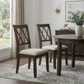 Set of Two Beige and Brown Linen Open Back Dining Side Chairs