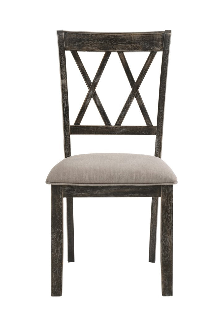 Set of Two Gray Fabric Cross Back Dining Side Chairs
