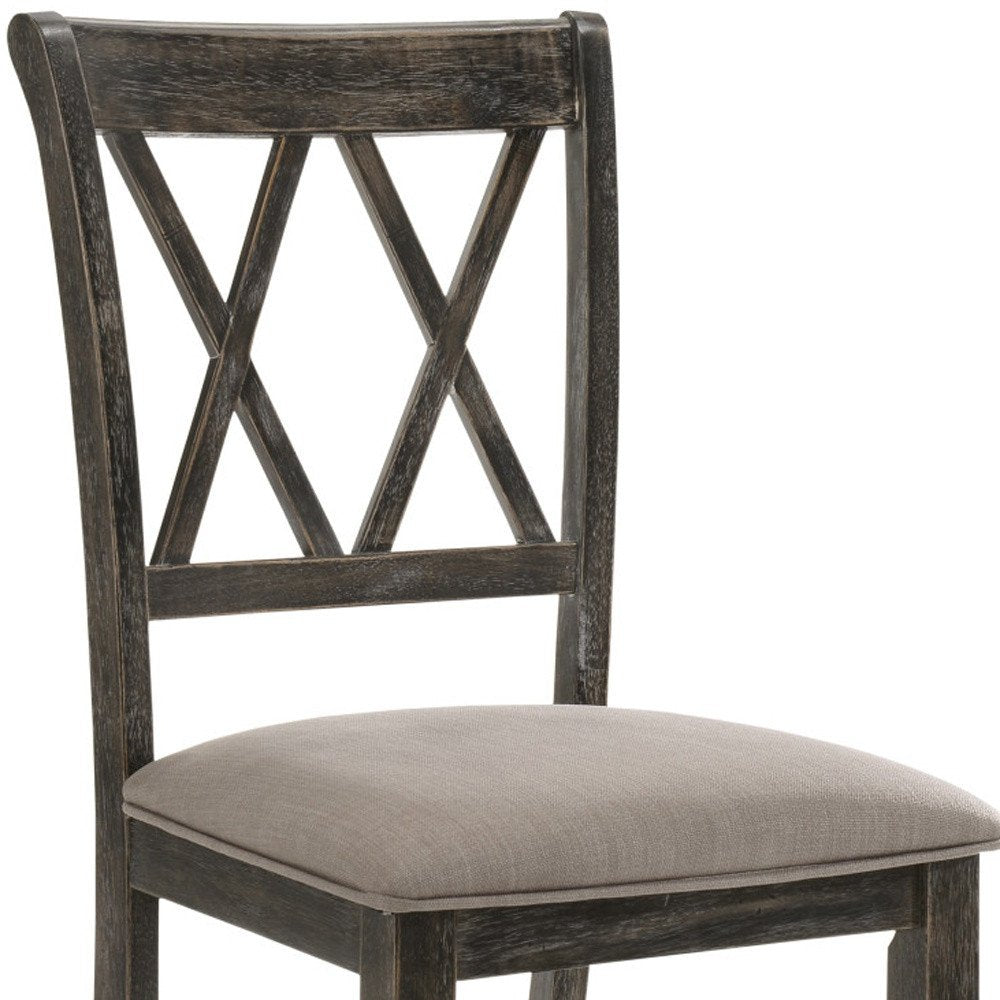 Set of Two Gray Fabric Cross Back Dining Side Chairs