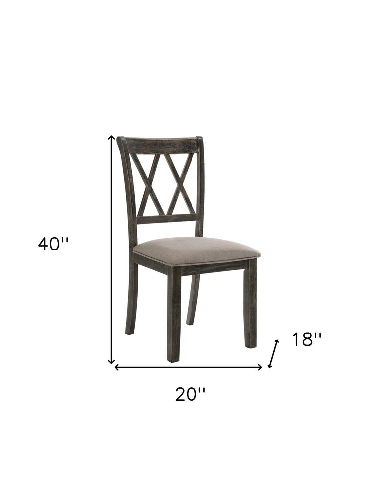 Set of Two Gray Fabric Cross Back Dining Side Chairs