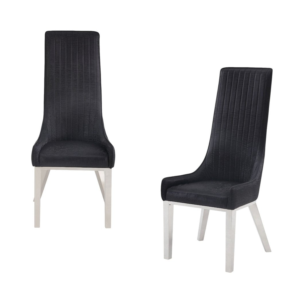 Set of Two Black and Silver Faux Leather Dining Side Chairs