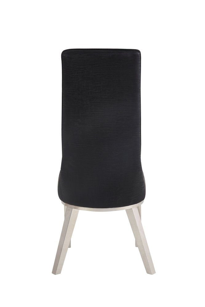 Set of Two Black and Silver Faux Leather Dining Side Chairs