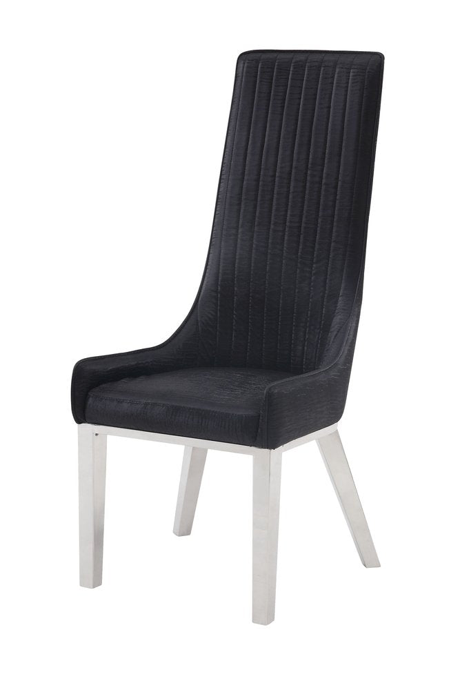 Set of Two Black and Silver Faux Leather Dining Side Chairs