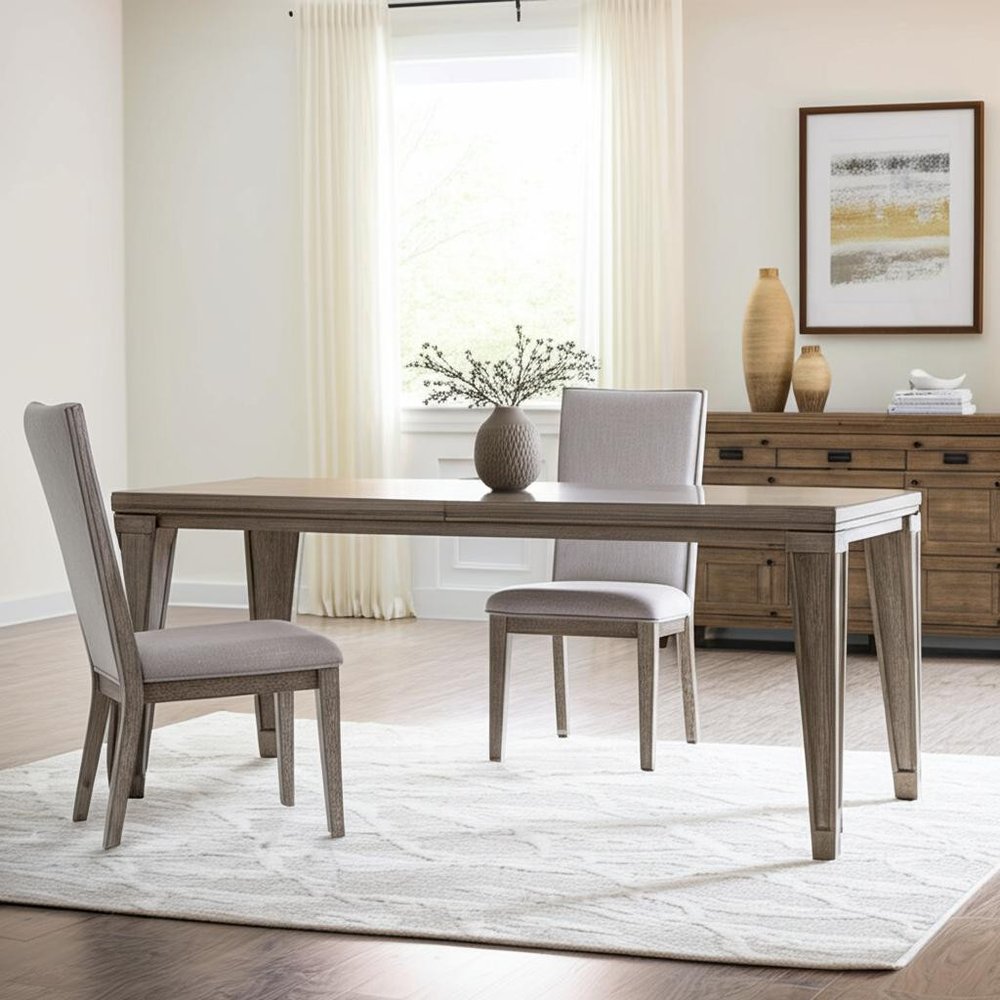 Set of Two Gray Fabric and Solid Wood Dining Side Chairs