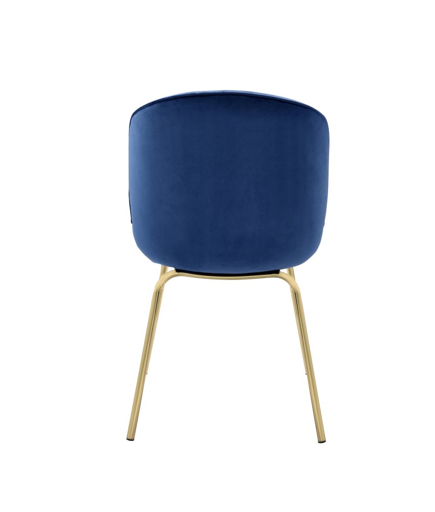 Set of Two Blue and Gold Velvet Wing Back Dining Side Chairs