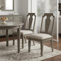 Set of Two Beige and Oak Linen Open Back Dining Side Chairs