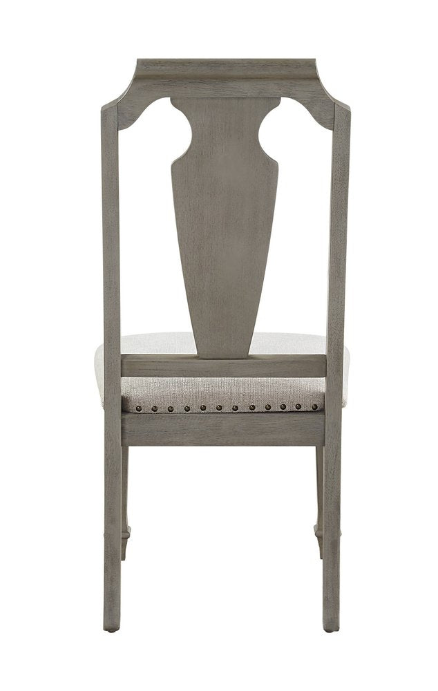 Set of Two Beige and Oak Linen Open Back Dining Side Chairs
