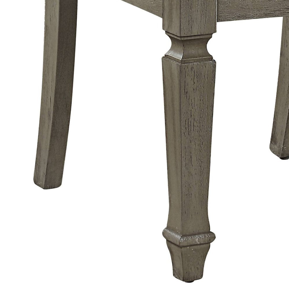 Set of Two Beige and Oak Linen Open Back Dining Side Chairs