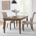 Set of Two Tufted Beige and Gray Upholstered Linen and Solid Wood Dining Side Chairs