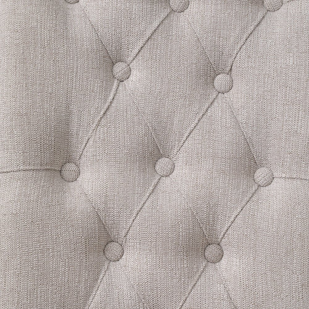 Set of Two Tufted Beige and Gray Upholstered Linen and Solid Wood Dining Side Chairs