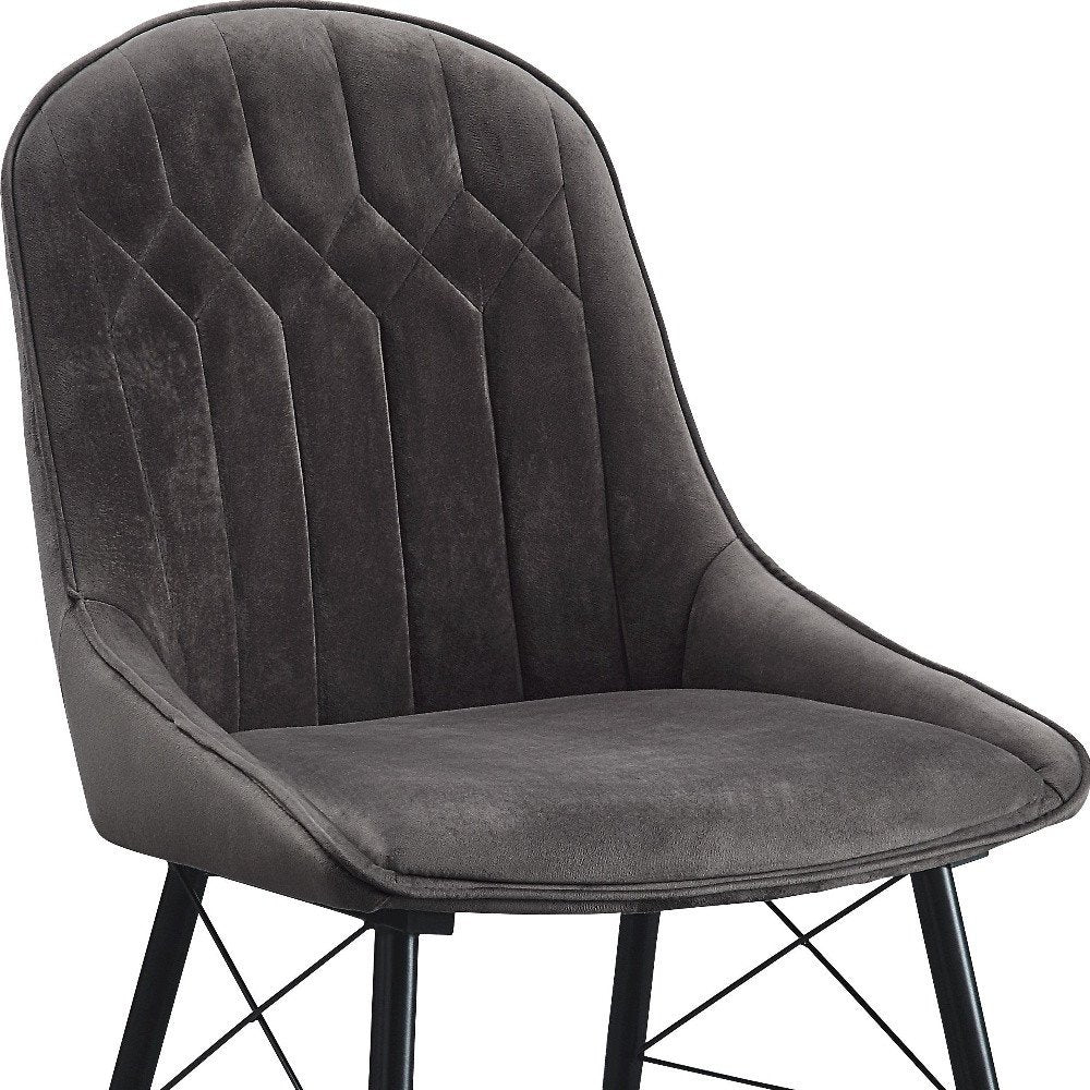 Set of Two Gray and Black Tufted Fabric Dining Side Chairs