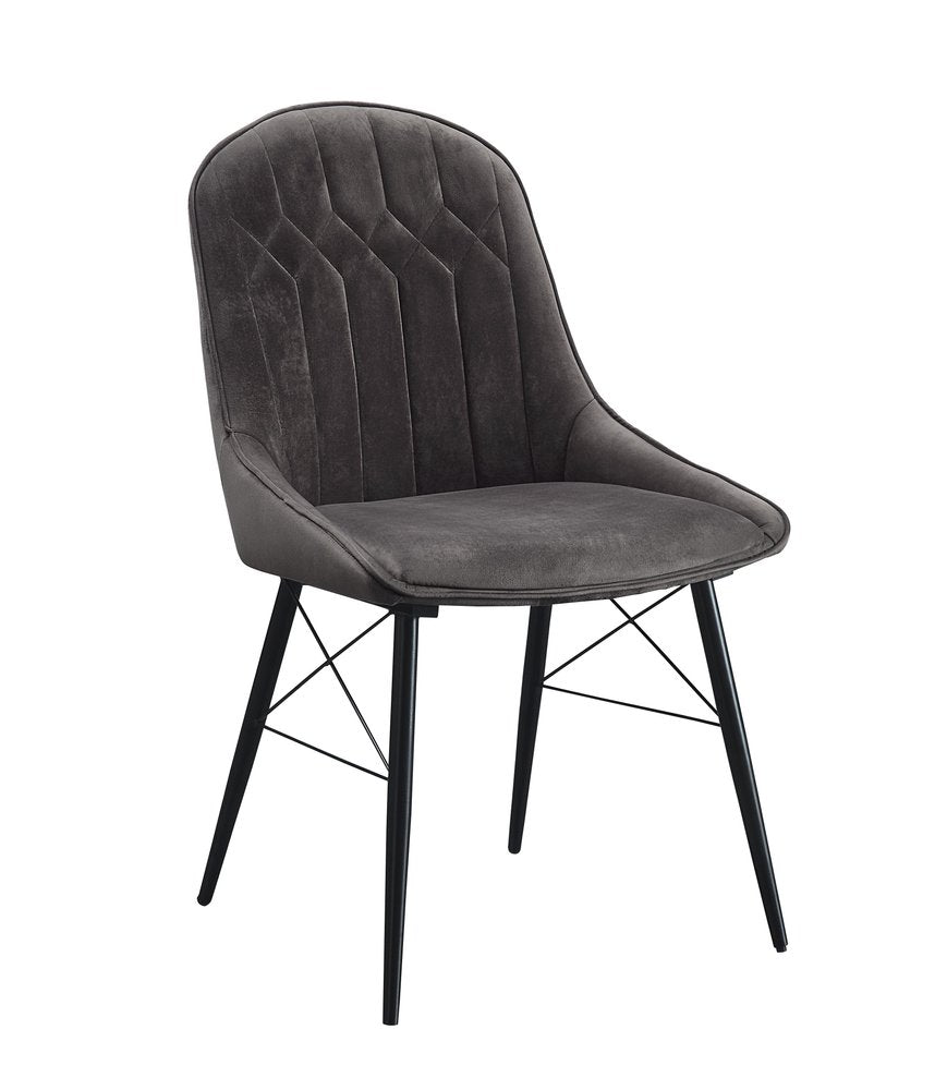 Set of Two Gray and Black Tufted Fabric Dining Side Chairs